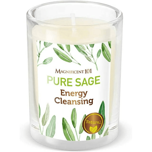Magnificent 101 Long Lasting Pure Sage Scented Smudge Candles | 6 Oz - 30 Hour Burn | All Natural & Organic Soy Wax Candle with Essential Oils for House Energy Cleansing, Purification & Manifestation