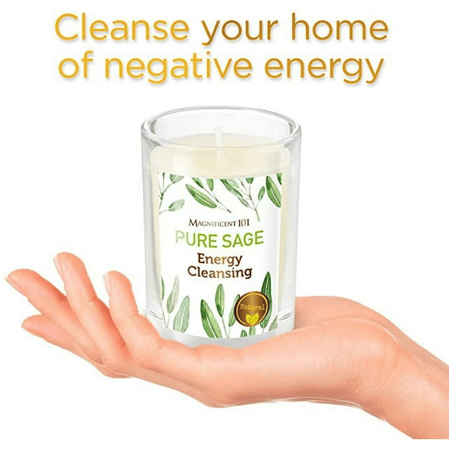 Magnificent 101 Long Lasting Pure Sage Scented Smudge Candles | 6 Oz - 30 Hour Burn | All Natural & Organic Soy Wax Candle with Essential Oils for House Energy Cleansing, Purification & Manifestation