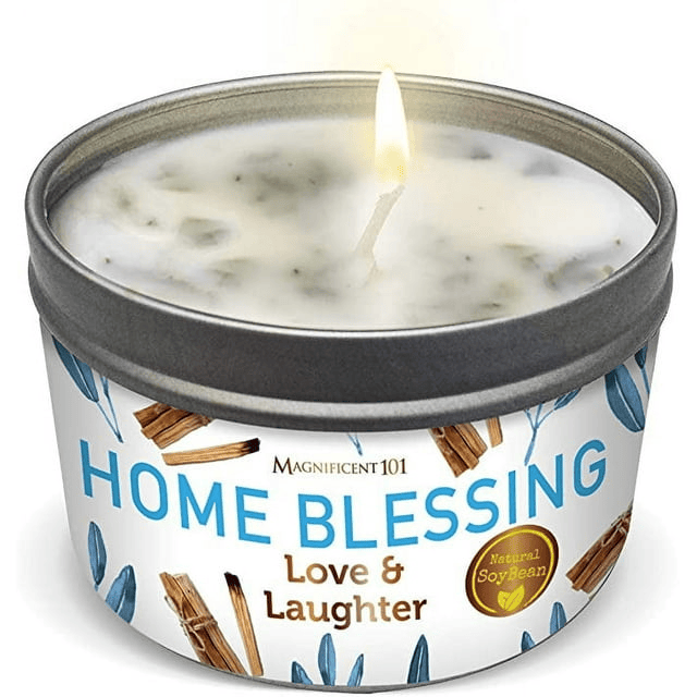 Magnificent 101 Long-Lasting Home Blessing - Love & Laughter Aromatherapy Smudge Candle | 6 Oz - 35-Hour Burn | Soy Wax, Sage, Bergamot & Sandalwood | Meditation & Manifestation