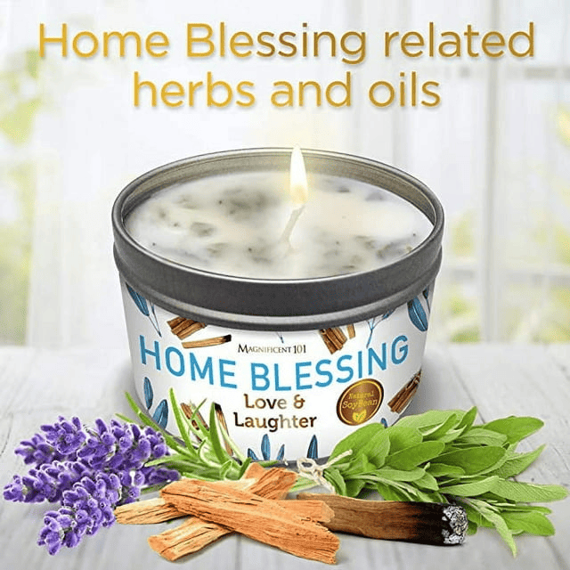 Magnificent 101 Long-Lasting Home Blessing - Love & Laughter Aromatherapy Smudge Candle | 6 Oz - 35-Hour Burn | Soy Wax, Sage, Bergamot & Sandalwood | Meditation & Manifestation