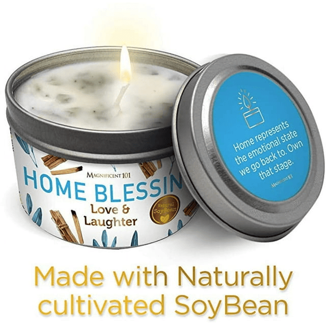 Magnificent 101 Long-Lasting Home Blessing - Love & Laughter Aromatherapy Smudge Candle | 6 Oz - 35-Hour Burn | Soy Wax, Sage, Bergamot & Sandalwood | Meditation & Manifestation