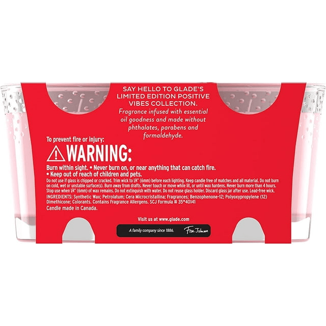 Glade Scented Candle Jar, Strawberry Sundae Funday Scent, Infused with Essential Oils, Spring Limited Edition Fragrance, Positive Vibes Collection, 2 Candles, 3.4 Oz, 96 g each