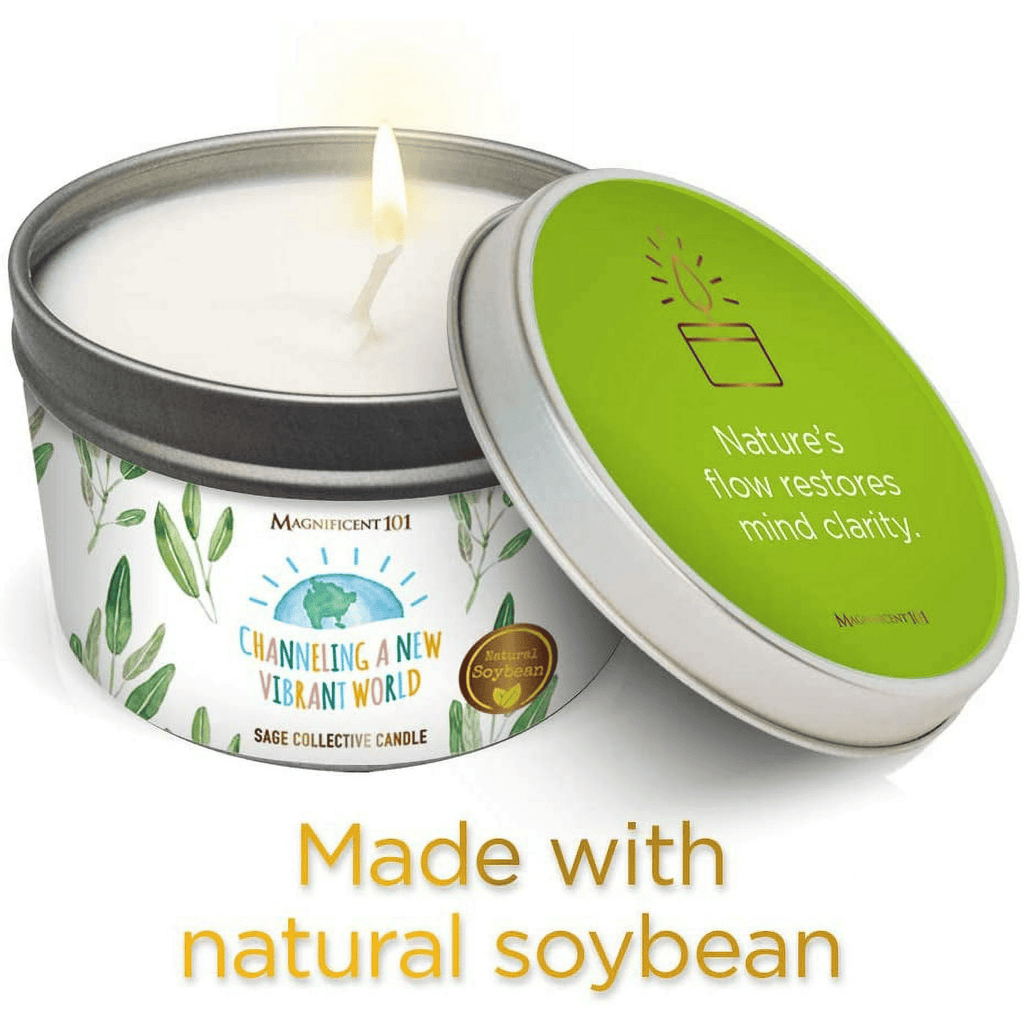 Magnificent 101 Pure White Sage Collective Aromatherapy Candle | 6 Oz - 35-Hour Burn | Made of 100% Soy Wax & Herbs | Ideal for Meditation, House Energy Cleansing & Manifestation