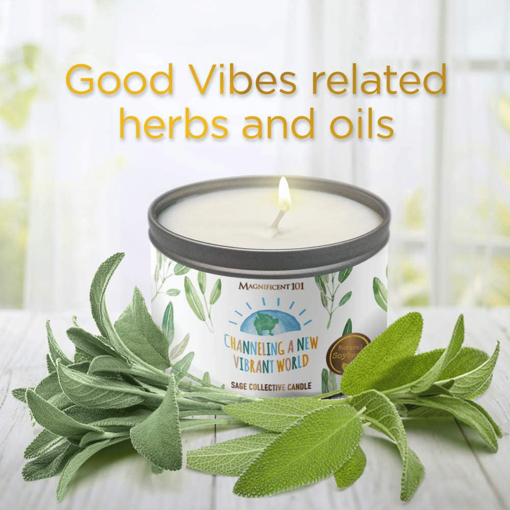 Magnificent 101 Pure White Sage Collective Aromatherapy Candle | 6 Oz - 35-Hour Burn | Made of 100% Soy Wax & Herbs | Ideal for Meditation, House Energy Cleansing & Manifestation