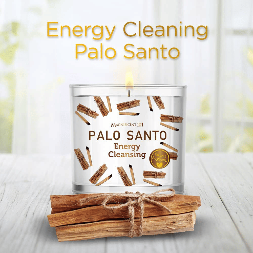 Magnificent 101 Long Lasting Palo Santo Scented Aromatherapy Candle | 14 Oz - 56 Hour Burn | A ll N atural & Organic Soy Wax Smudge Candle for House Energy Cleansing, Purification & Manifestation