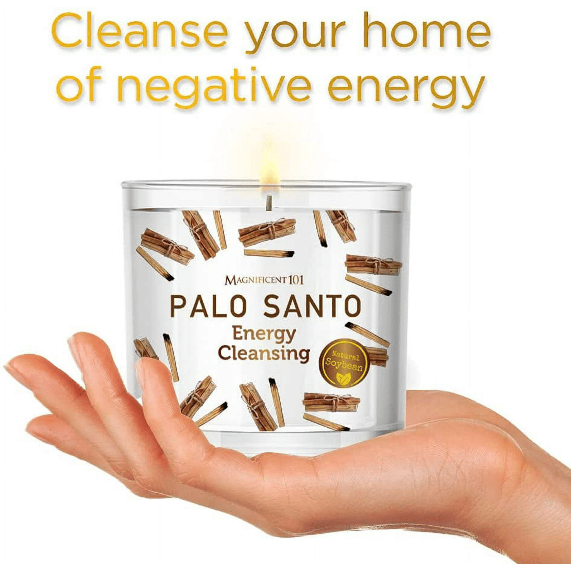 Magnificent 101 Long Lasting Palo Santo Scented Aromatherapy Candle | 14 Oz - 56 Hour Burn | A ll N atural & Organic Soy Wax Smudge Candle for House Energy Cleansing, Purification & Manifestation