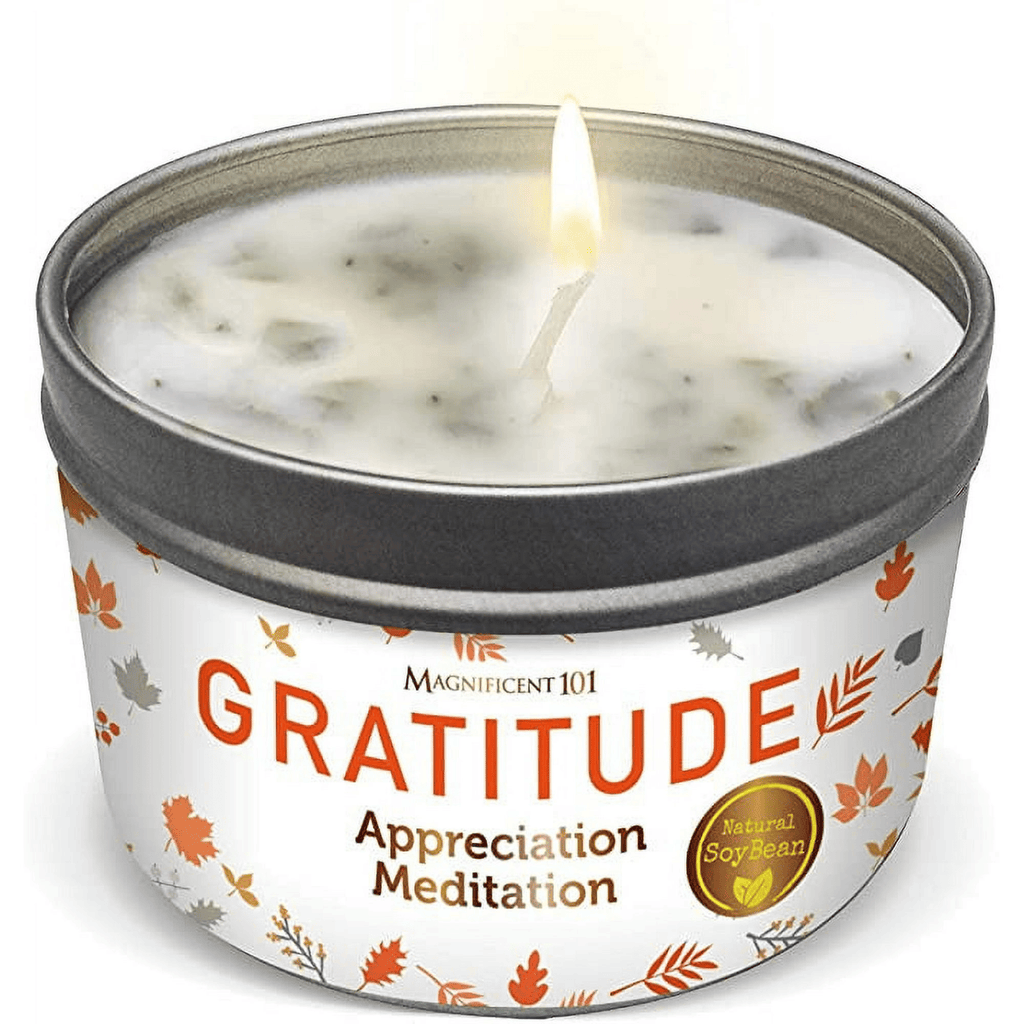 Magnificent 101 Long Lasting Gratitude Smudge Candle | 6 Oz - 35 Hour Burn | Paraffin Free Sage Scented Soy Wax Candle for Appreciation, House Energy Cleansing & Manifestation