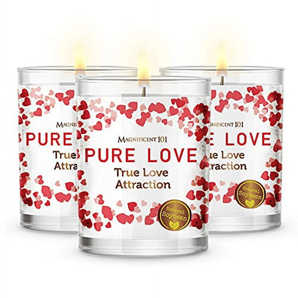 Magnificent 101 Long Lasting Set of 3 Pure Love Smudge Candles | 3.5 Oz Each - 42 Hour Burn | A ll N atural Soy Wax Candle with Florals & Essential Oils for True Love Attraction & Manifestation