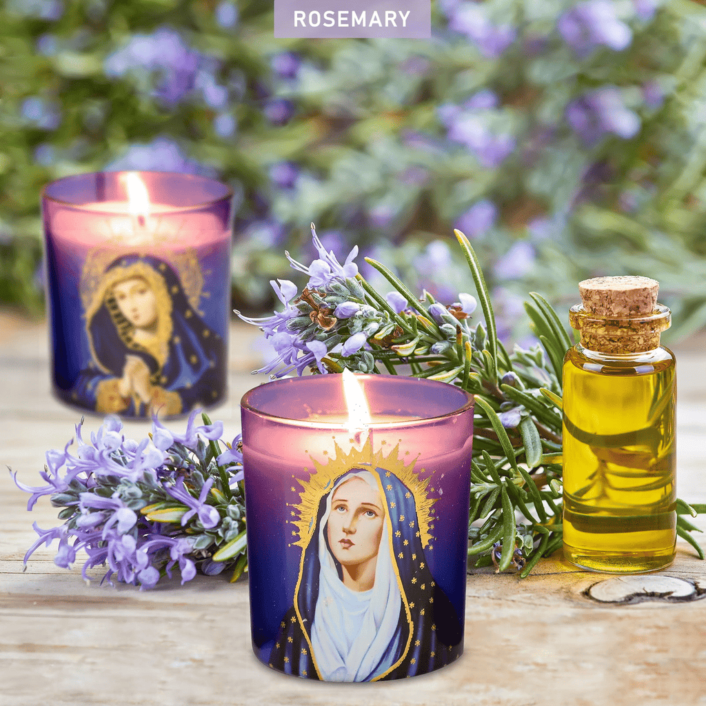 Meltone Prayer Candles, Devotional Candles, Virgin of Mary Saints Religions Decoration, Rosemary Scented Votive Candles Set for Prayer Altar, Mantle, Church