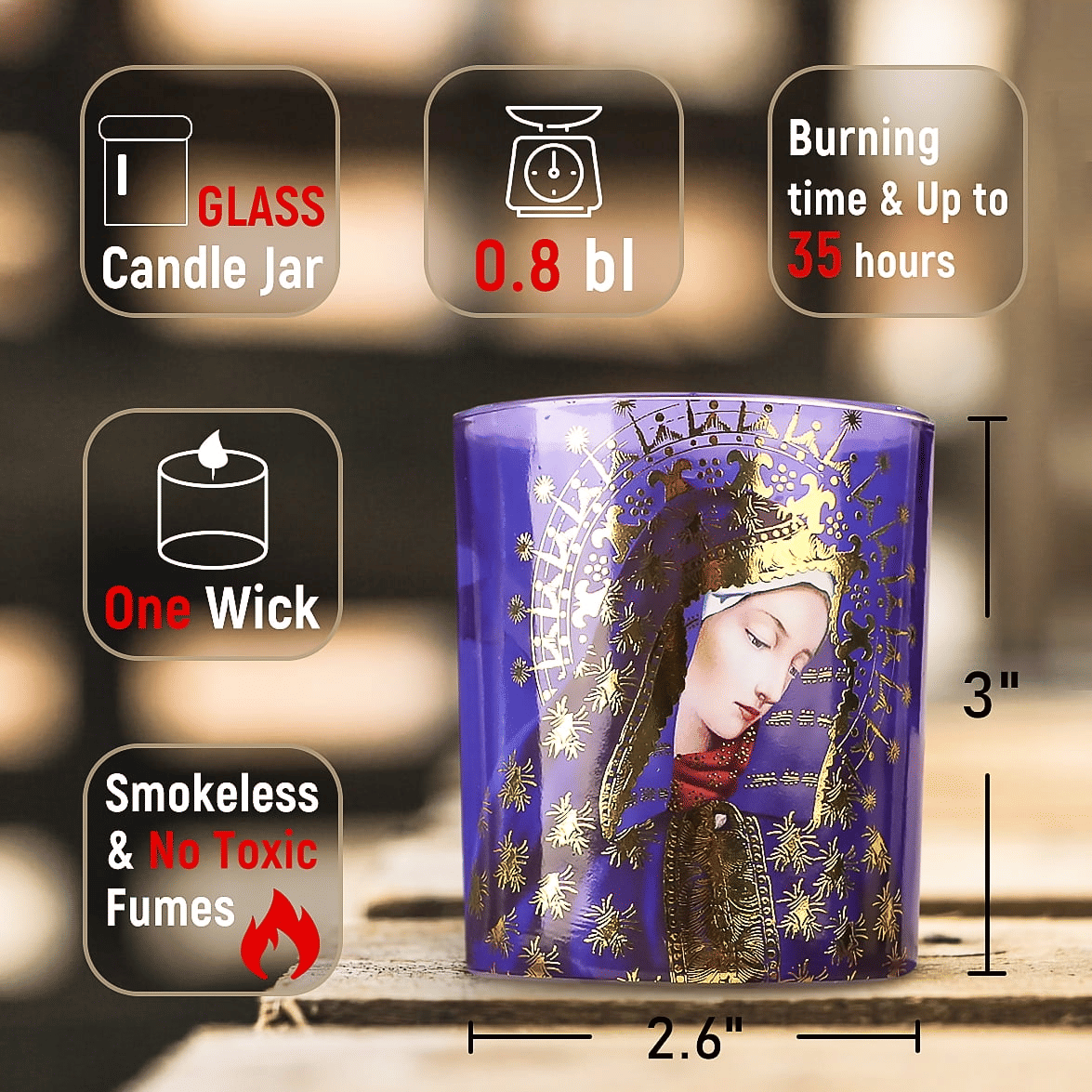 Meltone Prayer Candles, Devotional Candles, Virgin of Mary Saints Religions Decoration, Rosemary Scented Votive Candles Set for Prayer Altar, Mantle, Church