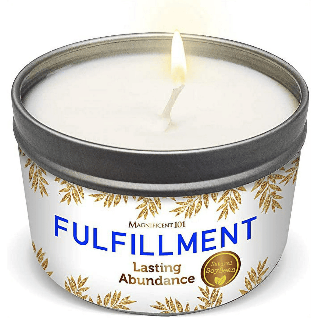 Magnificent 101 Long Lasting Fulfillment Smudge Candle for Lasting Abundance | 6 Oz - 35 Hour Burn | Soy Wax Candle with Sage Leaves, Lemon, Rosemary & Sandalwood
