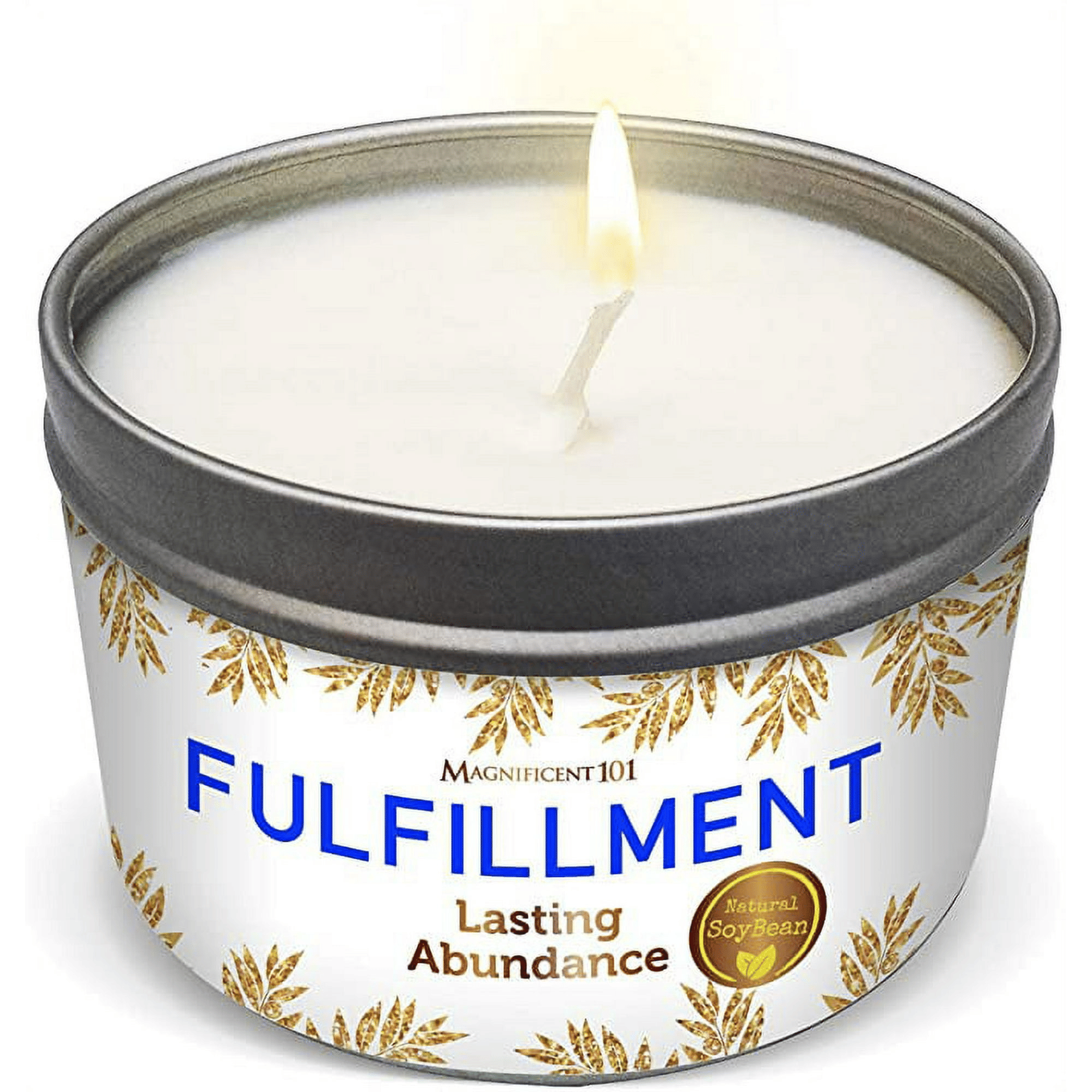 Magnificent 101 Long Lasting Fulfillment Smudge Candle for Lasting Abundance | 6 Oz - 35 Hour Burn | Soy Wax Candle with Sage Leaves, Lemon, Rosemary & Sandalwood