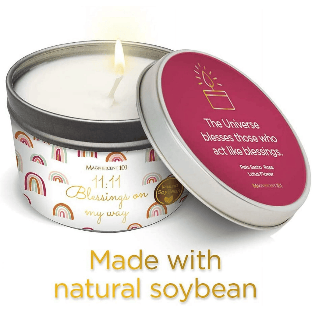 Magnificent 101 Long Lasting Affirmation Candle | 6 Oz - 35 Hour Burn | Soy Wax Smudge Candle For House Energy Cleansing, Purification & Manifestation | 11:11 Blessings on My Way