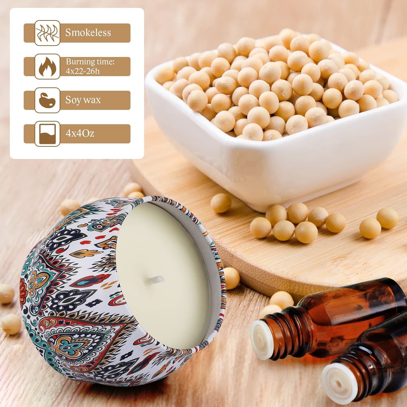 Husfou Scented Candles Gifts Set for Women, 4 Pack Aromatherapy Candles for Home Scented Soy Wax Candles Tin Jar Portable Travel Candles Yoga Mother's Day Valentine's Birthday Day Gifts