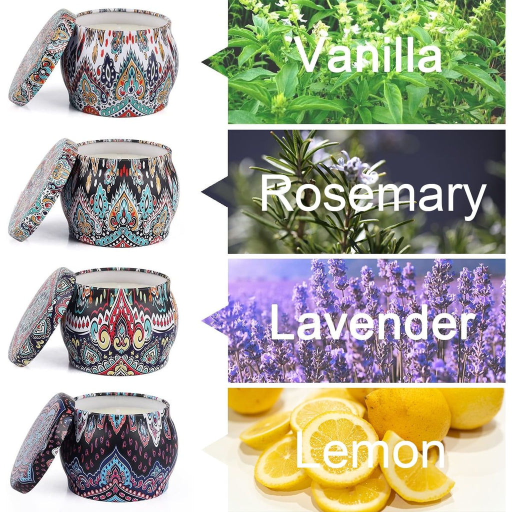 Husfou Scented Candles Gifts Set for Women, 4 Pack Aromatherapy Candles for Home Scented Soy Wax Candles Tin Jar Portable Travel Candles Yoga Mother's Day Valentine's Birthday Day Gifts