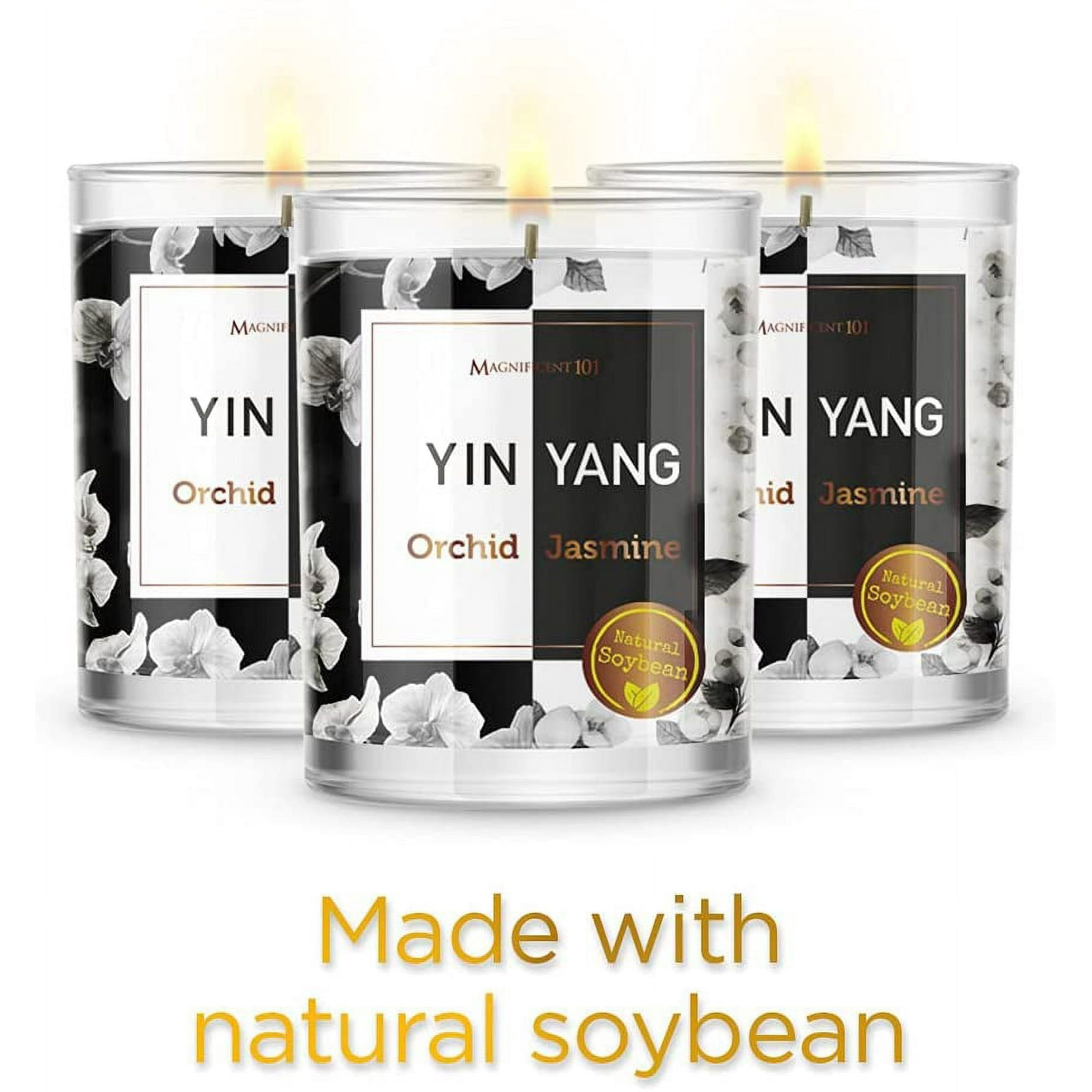 Magnificent 101 Set of 3 Long-Lasting Yin Yang Aromatherapy Candles10.5 Oz - 42-Hour Burn 100% Soy Wax, Herbs Ideal for Meditation, House Energy Cleansing & Manifestation