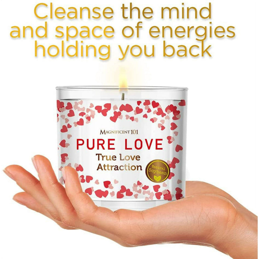 Magnificent 101 Long Lasting Pure Love Aromatherapy Candle with Florals & Oils14 Oz - 56 Hour Burn Time Soy Wax Candle for True Love Attraction, Purification & Manifestation