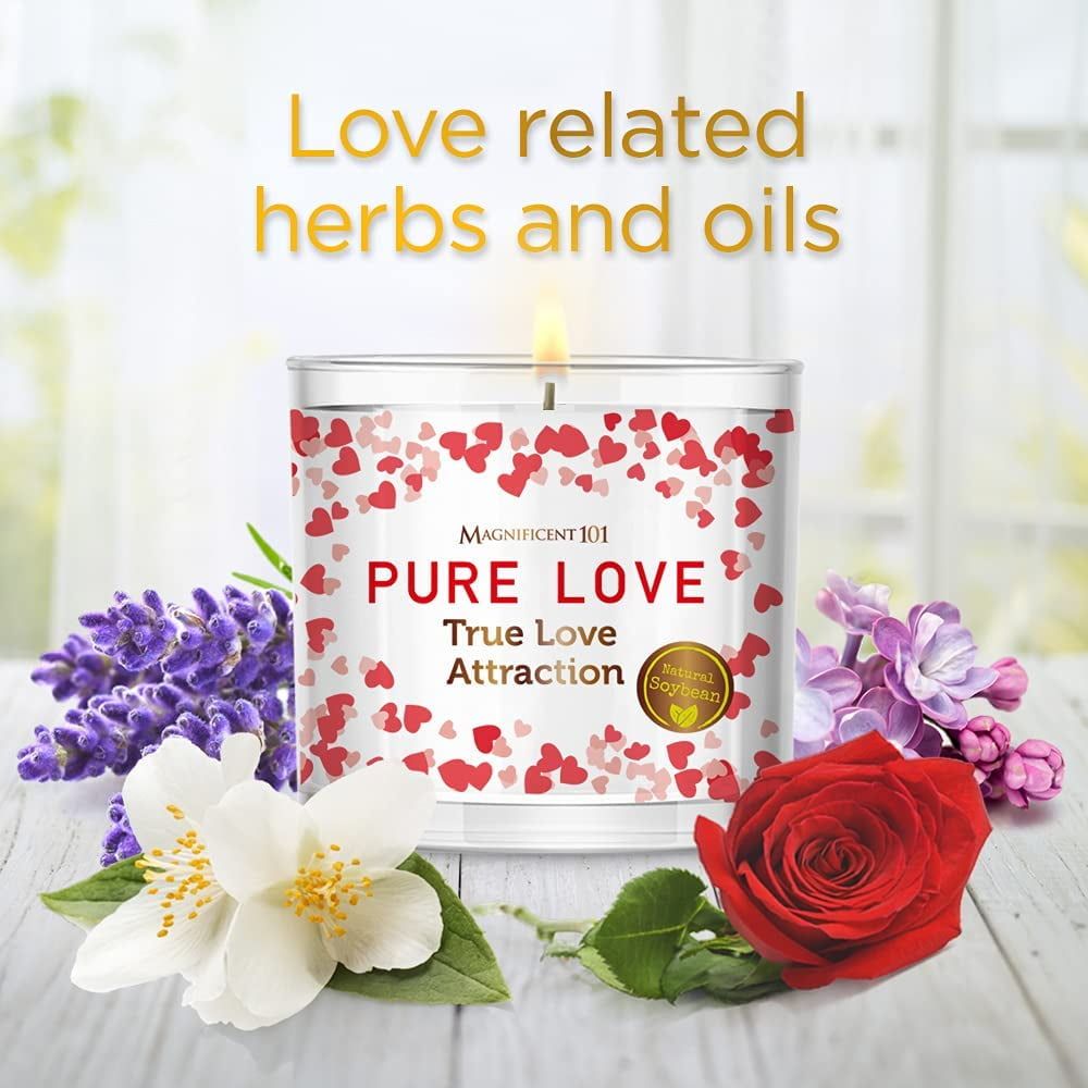 Magnificent 101 Long Lasting Pure Love Aromatherapy Candle with Florals & Oils14 Oz - 56 Hour Burn Time Soy Wax Candle for True Love Attraction, Purification & Manifestation