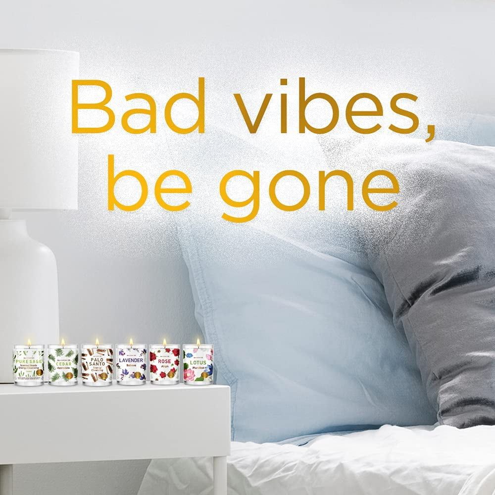 Magnificent 101 Long Lasting Manifestation Steps Set of 6 Smudge Candles 3.5 Oz Each - 84 Hour Burn | All Natural & Organic Soy Wax Candles with Cedar, Palo Santo, Pure Sage, Lotus, Rose & Lavender