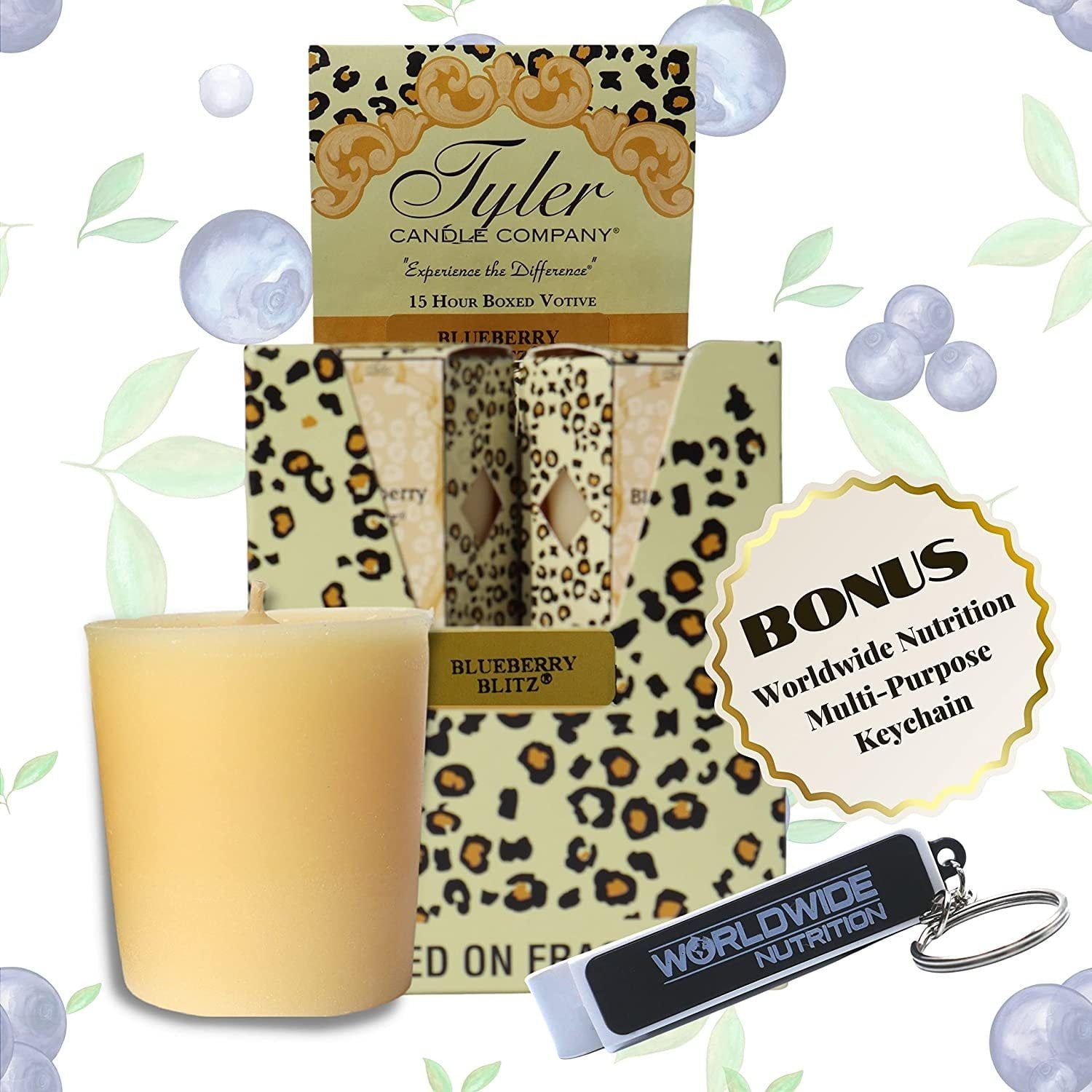 Tyler Candle Company Blueberry Blitz Votive Candles - Luxury Scented Candle with Essential Oils - 16 Pack of 2 oz Small Candles with 15 Hour Burn Time Each - with Bonus Key Chain
