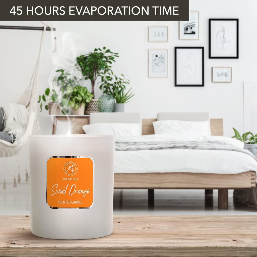 Scented Candle Sweet Orange - Essential Oil Aromatherapy Candle - Soywax Candle - Up to 45 Hours Burn Time - Glass Candle Gift - Luxury and Sensual Soy Wax Candle - Home Scented Candles