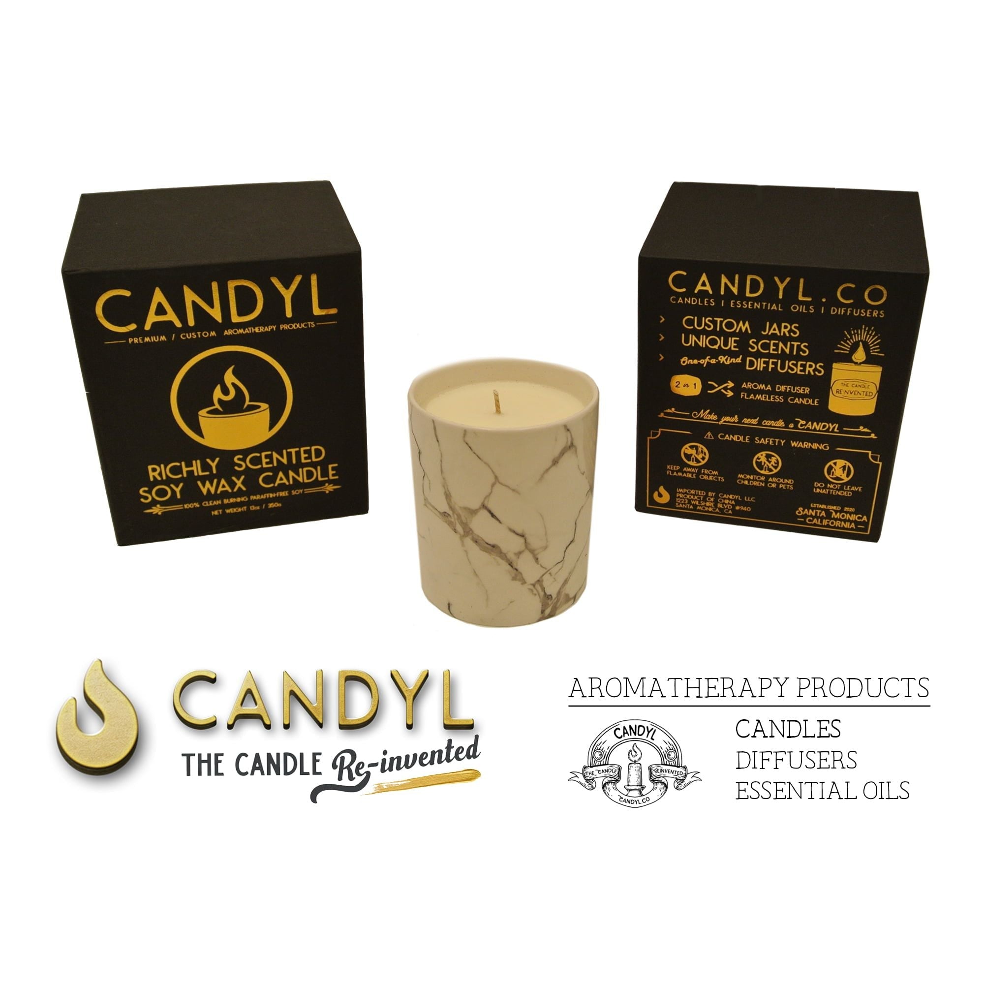 100% Soy Wax Candle in White Marble Ceramic Jar 15oz 60+ Hour