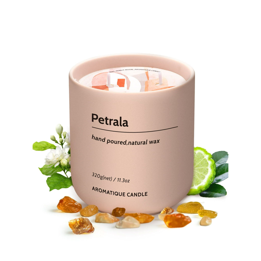 Petrala 11.3 Oz 50 Hours Burn Time Amber Candle Strong Scented Candles , Natural Soy and 2 Lead-Free Cotton Wicks Musk Fragrance Pink Candle.Gift for Birthday Mothers Day Gifts