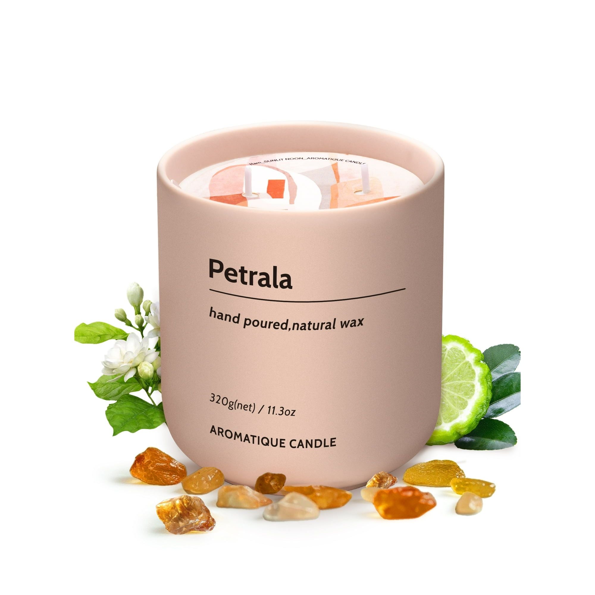 Petrala 11.3 Oz 50 Hours Burn Time Amber Candle Strong Scented Candles , Natural Soy and 2 Lead-Free Cotton Wicks Musk Fragrance Pink Candle.Gift for Birthday Mothers Day Gifts