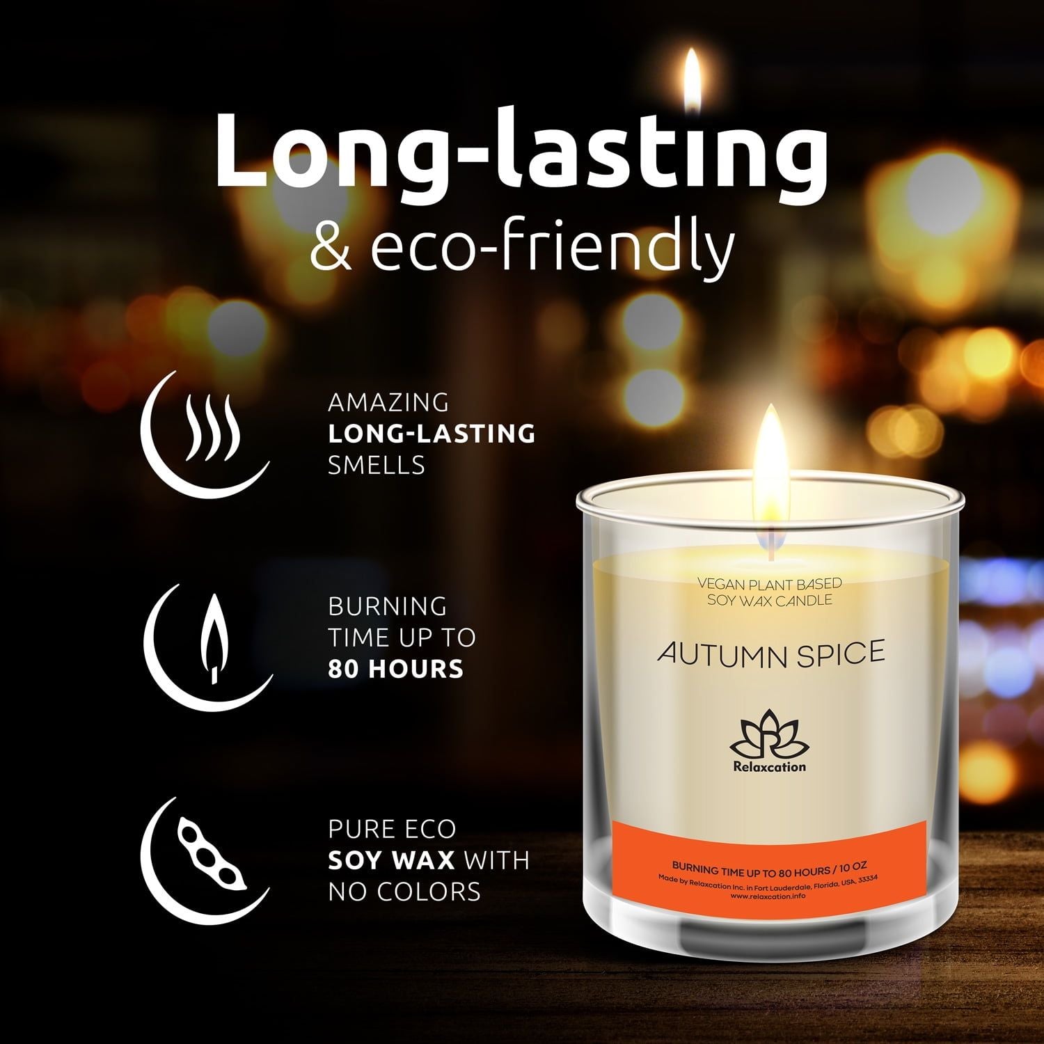 Soy Wax Candle in Glass Jar Autumn Spices Scented Candle Clean Burn up to 80 Hours Handmade in USA Natural and Safe by Relaxation 10 oz