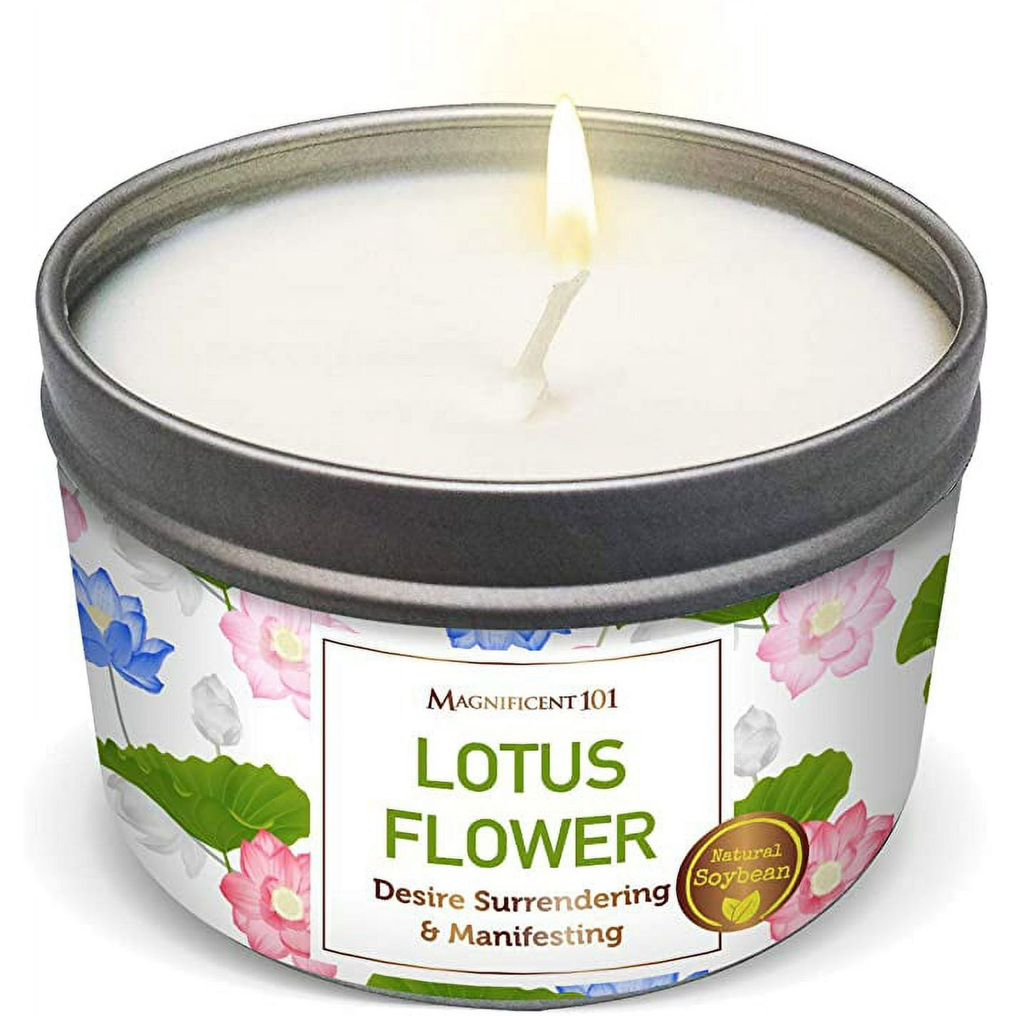 Magnificent 101 Long Lasting Lotus Flower Aromatherapy Candle | 6 Oz - 35 Hour Burn Time Paraffin Free, A ll N atural & Organic Soy Wax Candle for Desire Surrendering, Manifestation & Purification