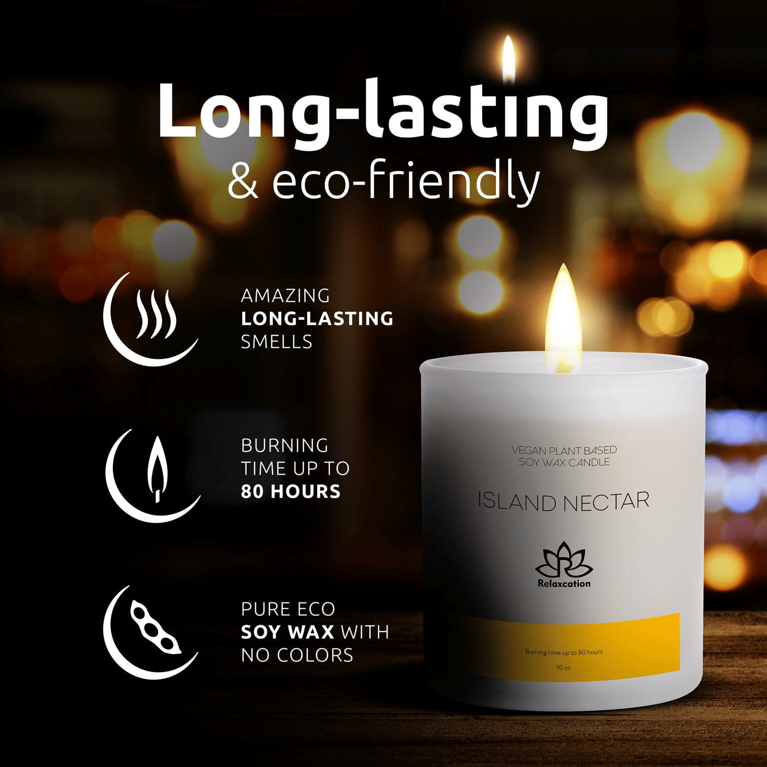 Soy Wax Candle in Glass Jar Island Nectar Clean Burn up to 80 Hours Handmade in USA Natural and Safe by Relaxation 10 oz