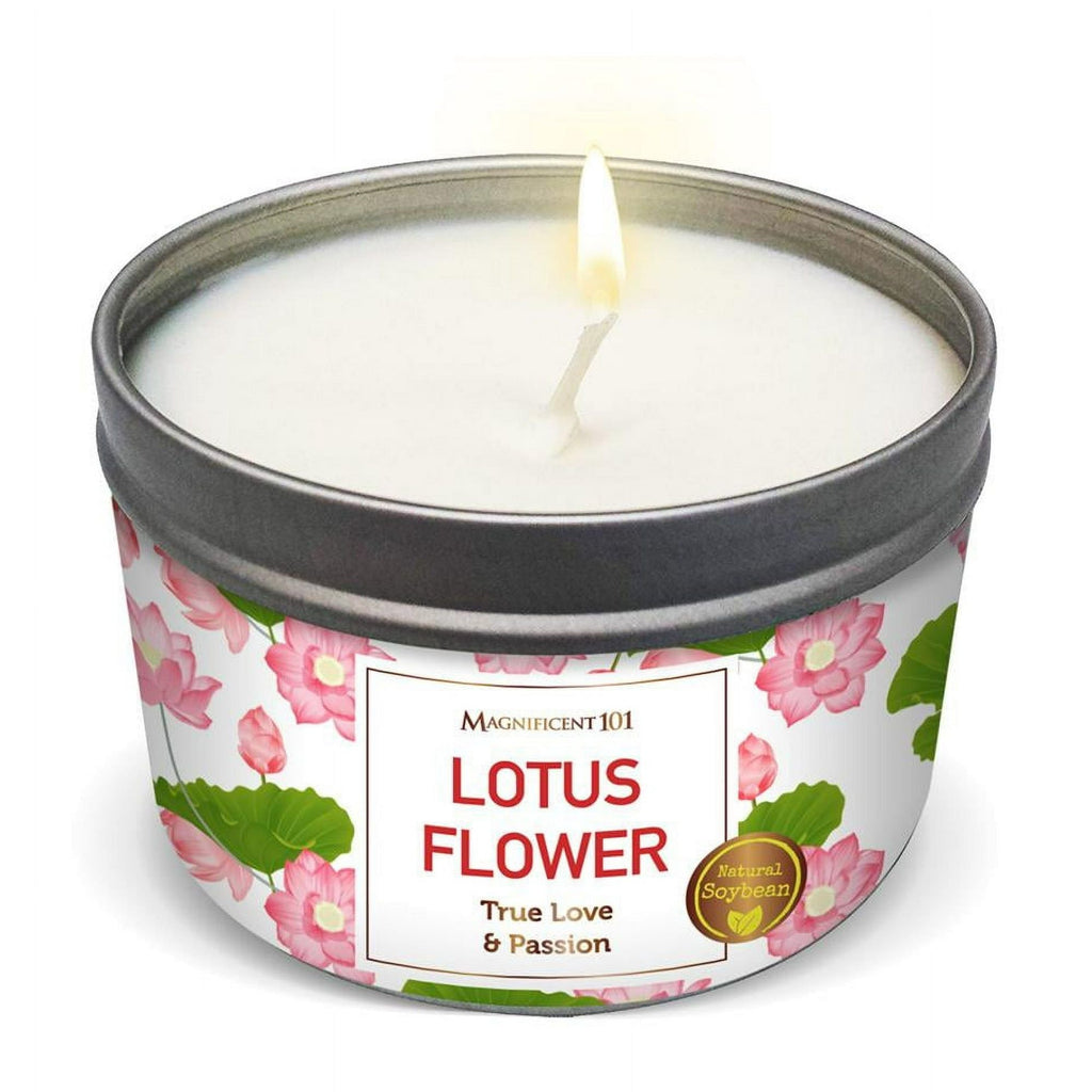 Magnificent 101 Lotus Flower Aromatherapy Candle ¨C 6 Oz - 24 Hour Burn | Soy Wax Tin Candle for True Love & Passion, Purification, Manifestation & Chakra Healing