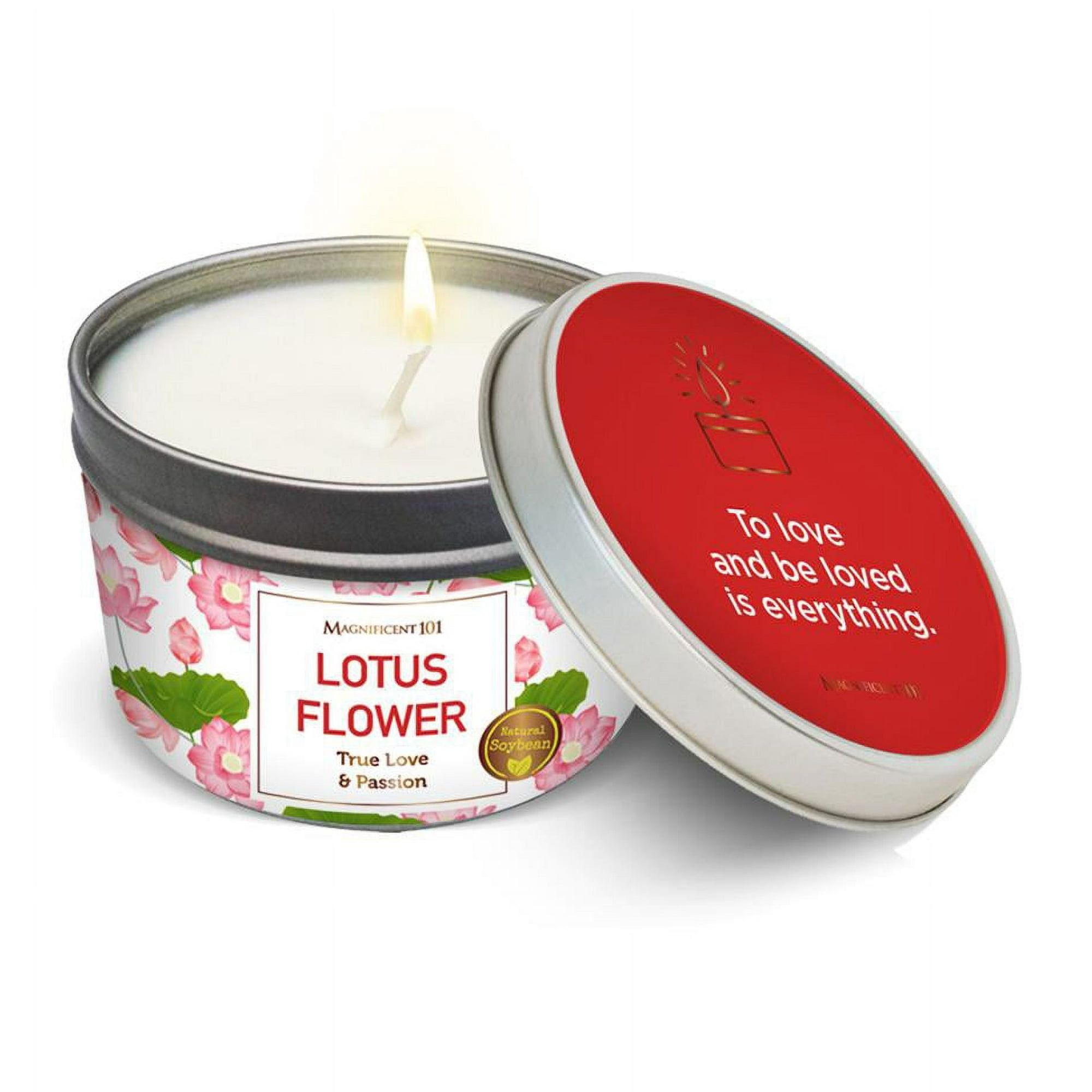 Magnificent 101 Lotus Flower Aromatherapy Candle ¨C 6 Oz - 24 Hour Burn | Soy Wax Tin Candle for True Love & Passion, Purification, Manifestation & Chakra Healing