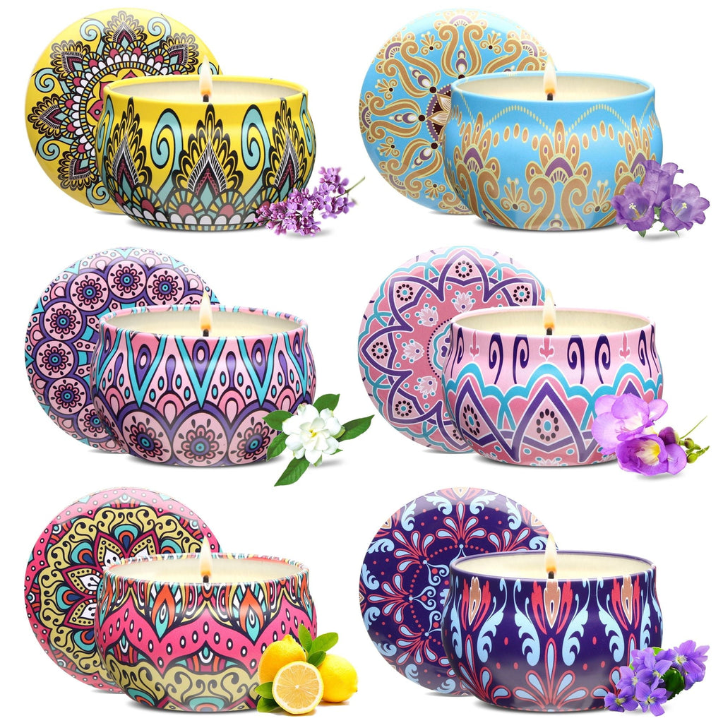 Scented Candles Gift Set, 6 Pack Jar Aromatherapy Candles for Women, Each Candle Burns for 15 hrs