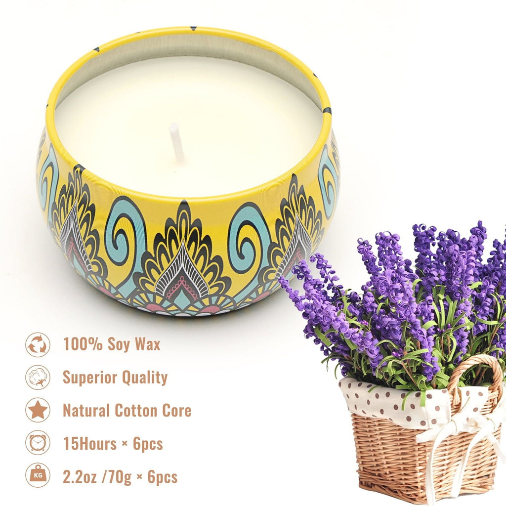 Scented Candles Gift Set, 6 Pack Jar Aromatherapy Candles for Women, Each Candle Burns for 15 hrs