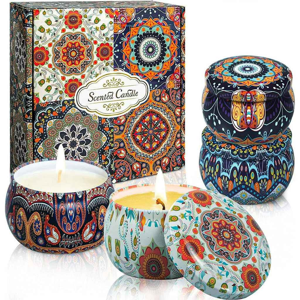 Oshine 4 Pack Christmas Candles Scented Candles Gift Set Aromatherapy Soy Candles 100% Natural Soy 4.4 oz Strongly Fragrance Stress Relief