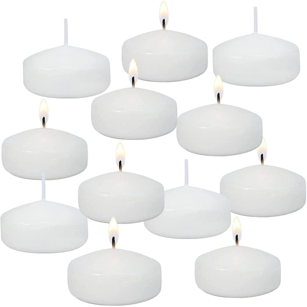 12 Pack White Unscented Floating Candles 2 inch for Centerpieces, Wedding Party
