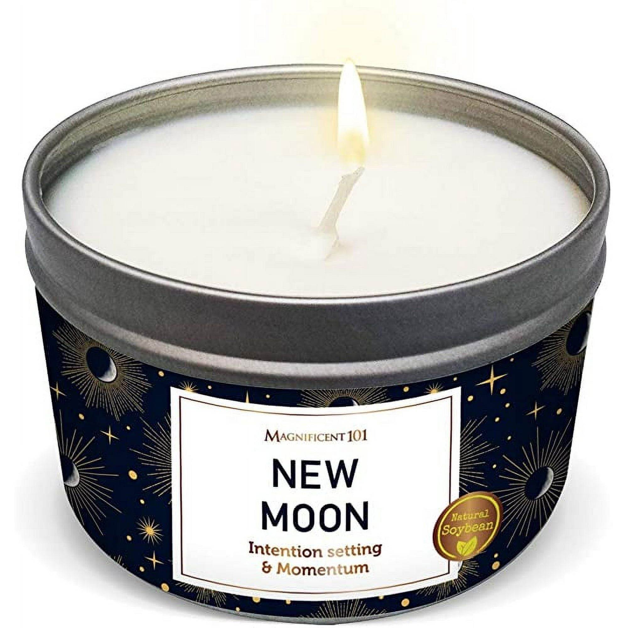 Magnificent 101 Long Lasting New Moon Aromatherapy Candle | 6 Oz - 35 Hour Burn Time | A ll N atural Soy Wax Candle with Sage, Sandalwood & Bergamot for House Energy Cleansing, Momentum & Manifestation
