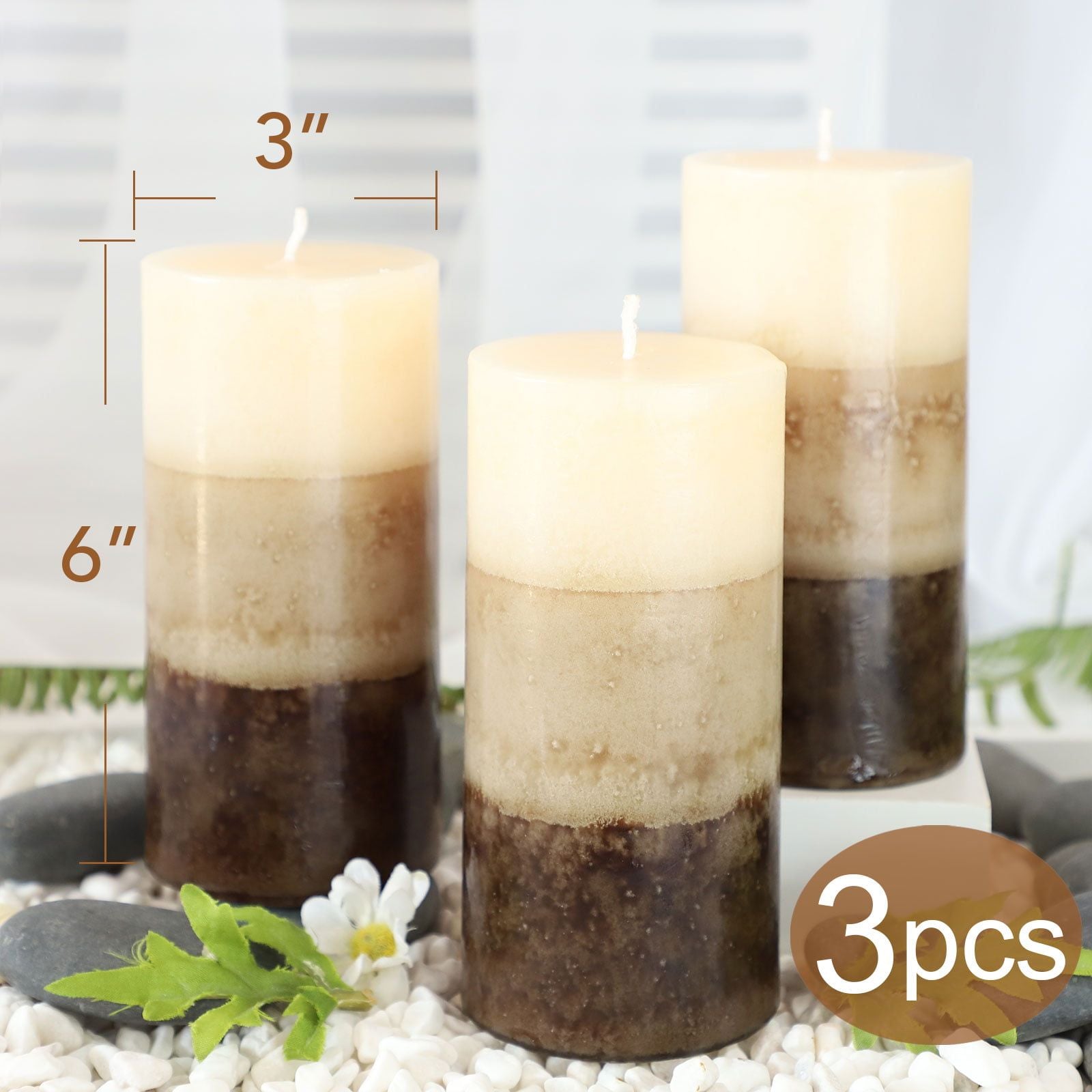 Meltone Pillar Candles, Scented Candle, Set of 3 Vanilla Cupcake Aromatherapy Candles for Home Scented, Woman Gifts, Bathroom, Spa, Wedding (3 ¡Á 6")