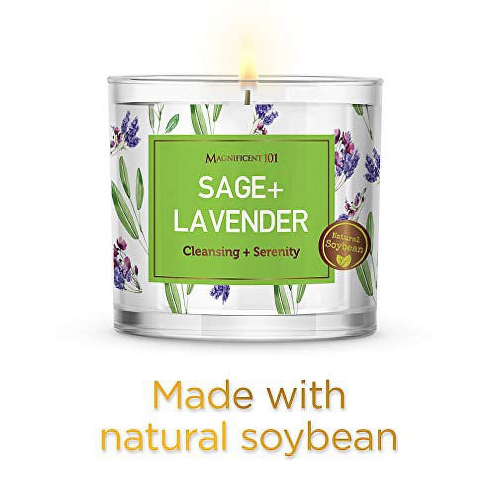 Large Sage + Lavender, Smudge Candle for House Energy Cleansing and Serenity, Banishes Negative Energy I Purification and Chakra Healing - Natural Soy Wax Glass Candle for Aromatherapy (14oz)