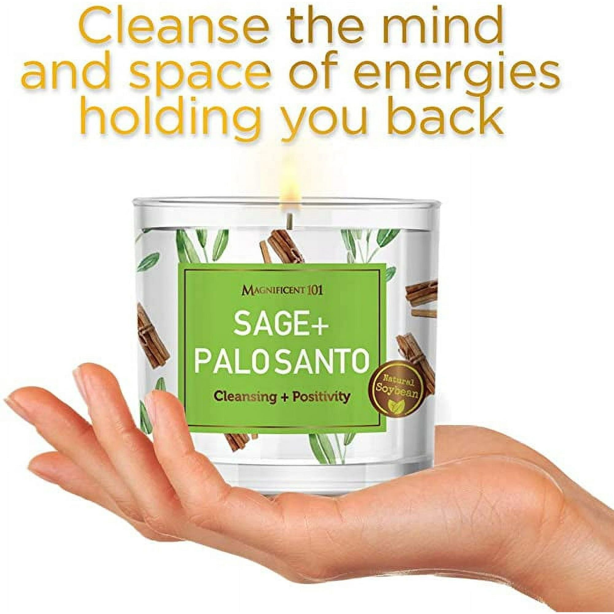 Magnificent 101,14oz Natural Soy Aromatherapy Candle With Sage and Palo Santo, Woody & Earthy Scented