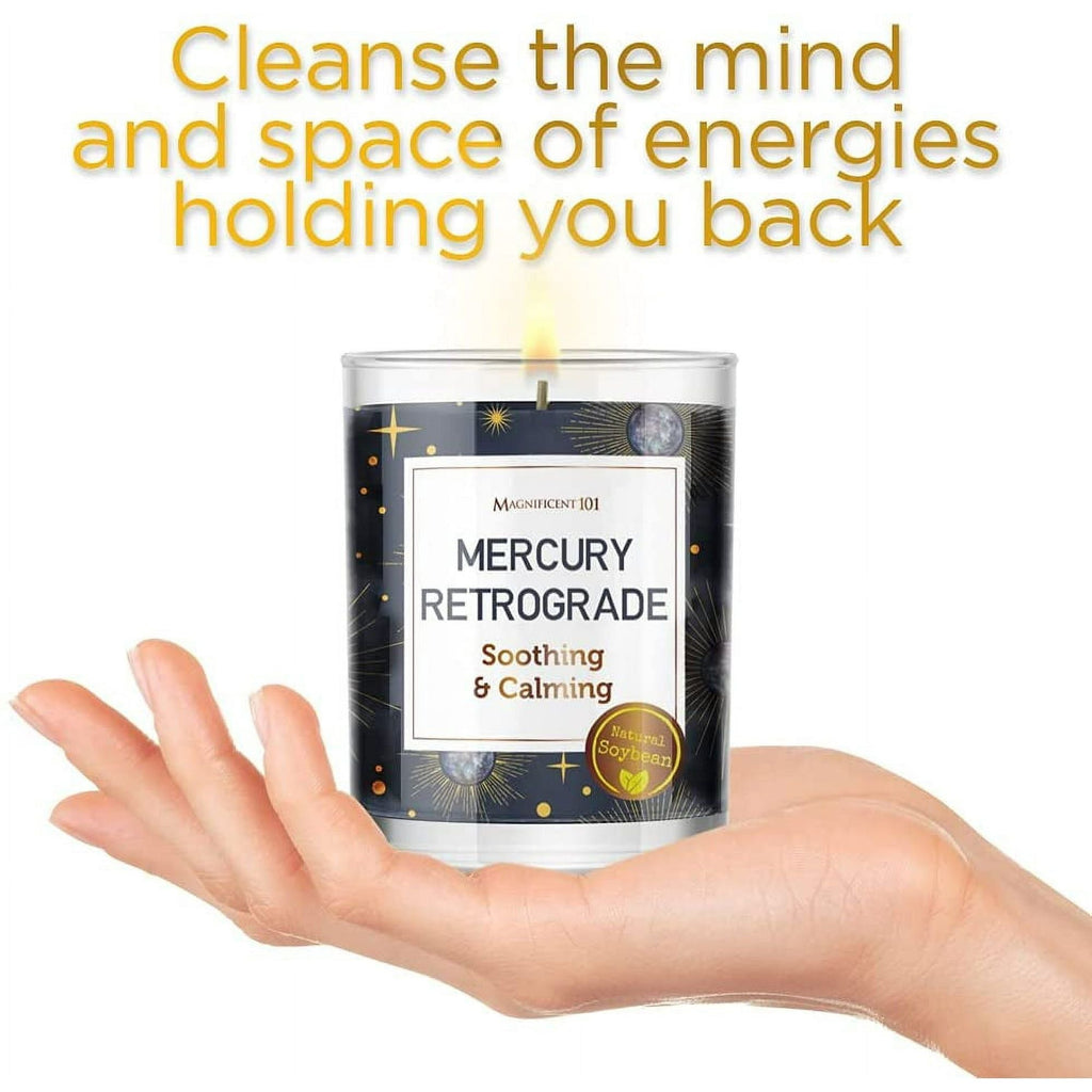 Magnificent 101 Set of 3 Long-Lasting Mercury Retrograde Aromatherapy Candles 10.5 Oz - 42-Hour Burn 100% Soy Wax, Herbs Ideal for Meditation, Energy Cleansing & Manifestation