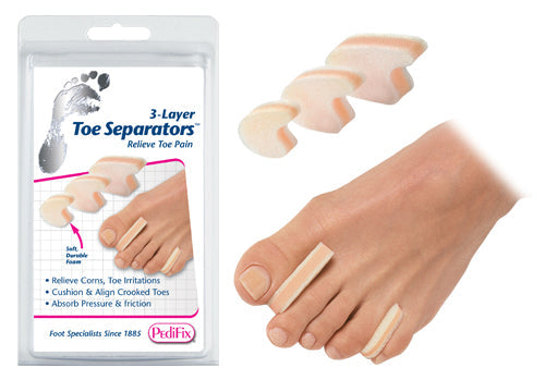 3-Layer Toe Separators Large Pk/6 - Cushioned Foam for Corns, Blisters & Overlapping Toes