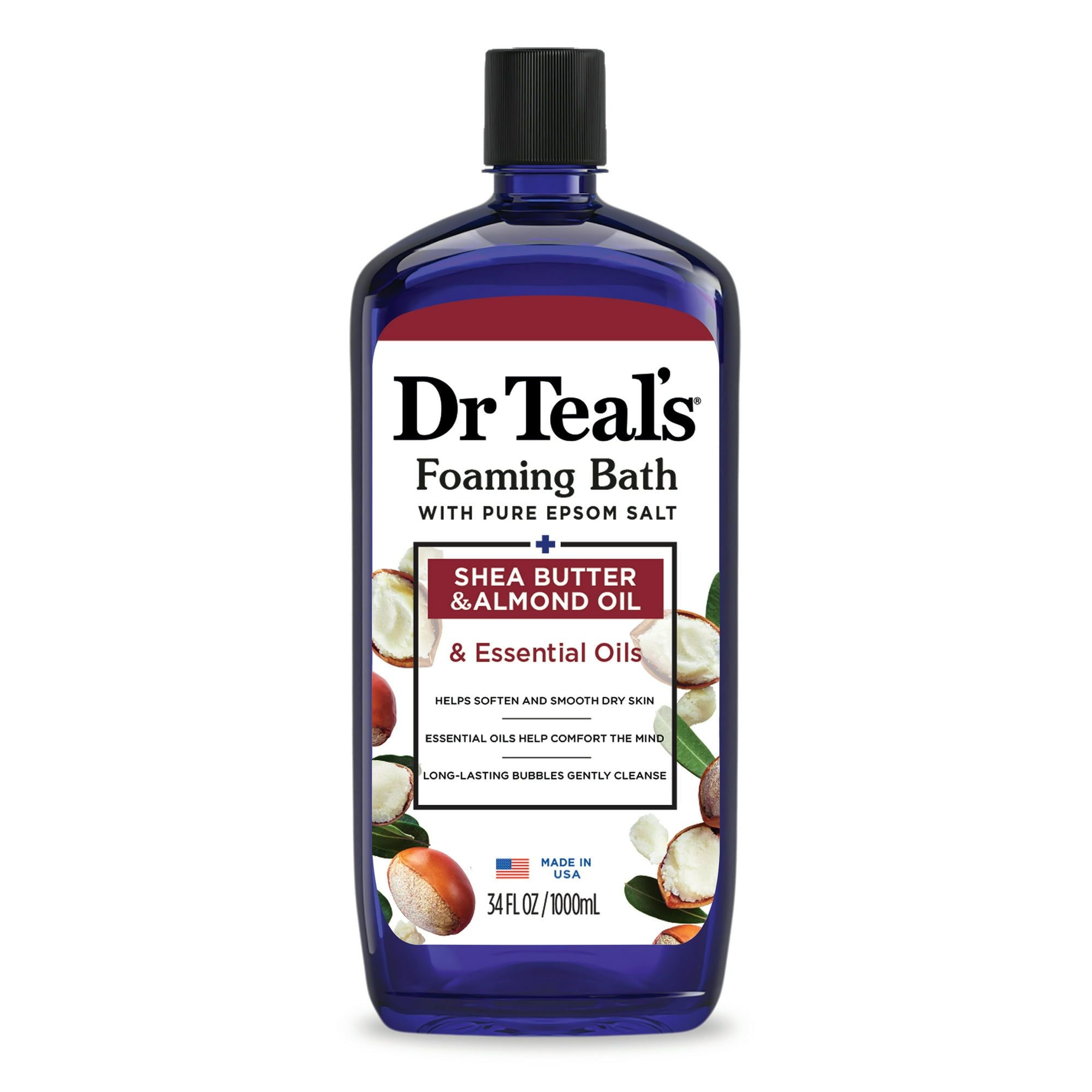Dr Teal's Foaming Bath with Pure Epsom Salt, Soften & Moisturize with Shea Butter & Almond Oil, 34 fl oz