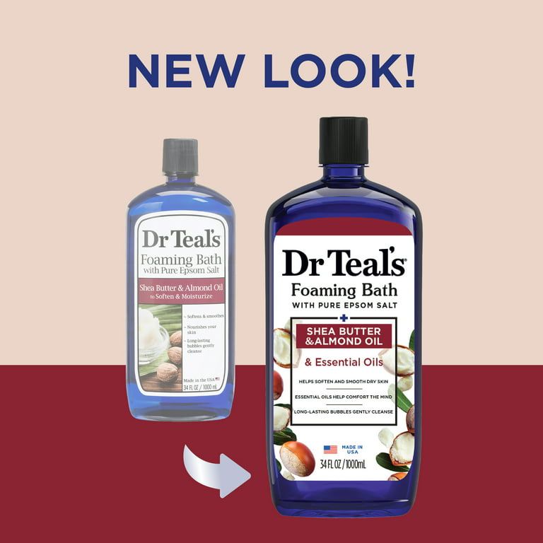 Dr Teal's Foaming Bath with Pure Epsom Salt, Soften & Moisturize with Shea Butter & Almond Oil, 34 fl oz