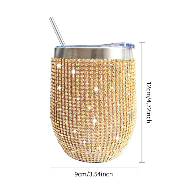 12oz Diamond Wine Tumbler With Sealed Lid - Stainless Steel
