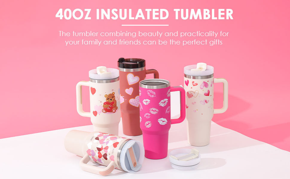 40 Oz Insulated Tumbler with Handle and Straw