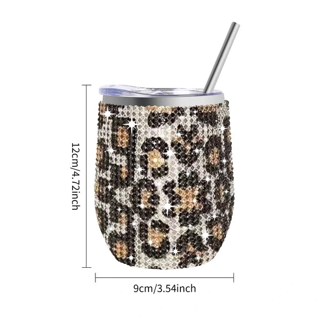 12oz Diamond Wine Tumbler With Sealed Lid - Stainless Steel