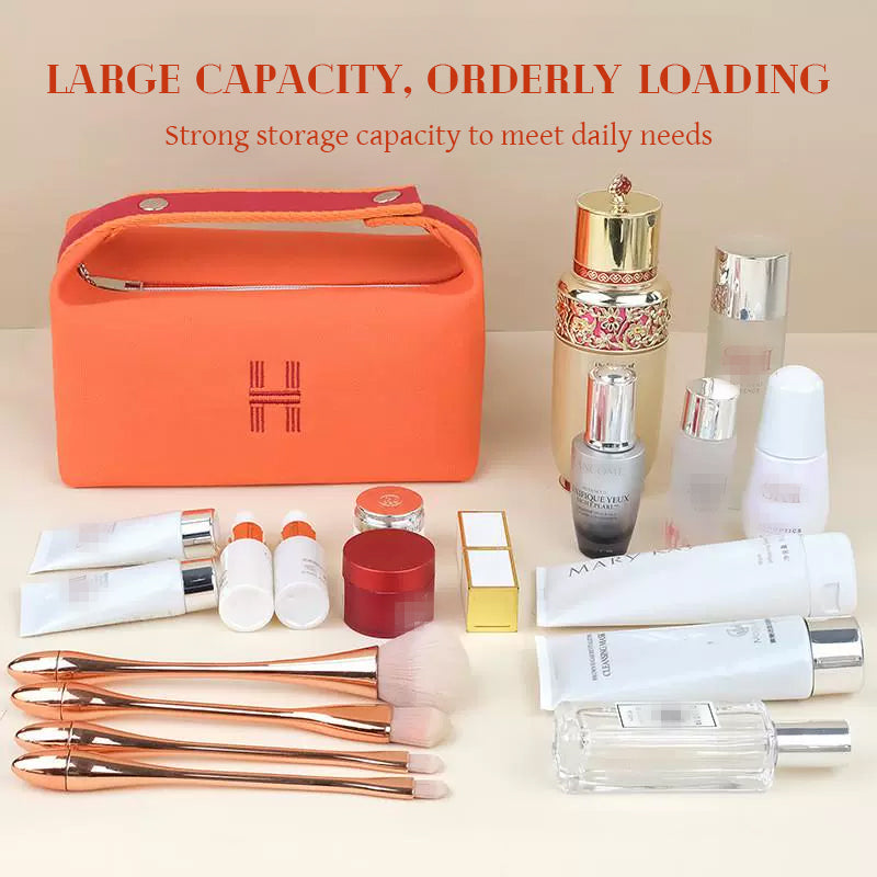Portable premium canvas makeup bag, large capacity, washable, stylish storage for women