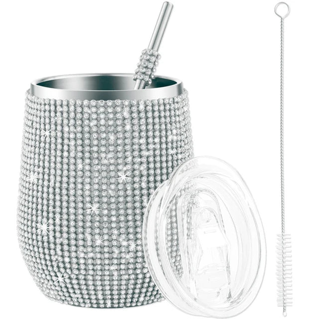 12oz Diamond Wine Tumbler With Sealed Lid - Stainless Steel